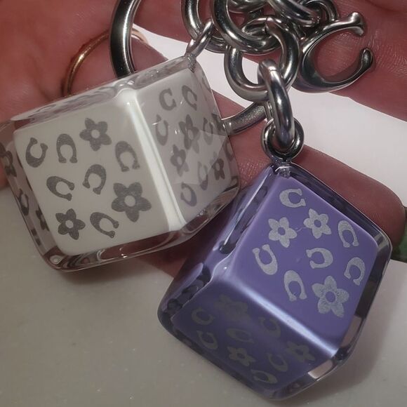 Coach Floral Cube/Dice Keychain Bag Charm in Lavender and Silver - Picture 3 of 8